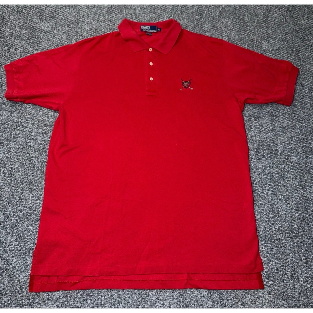 Polo Ralph Lauren Vintage Golf Crest Polo Cotton Shirt Red Size XL
